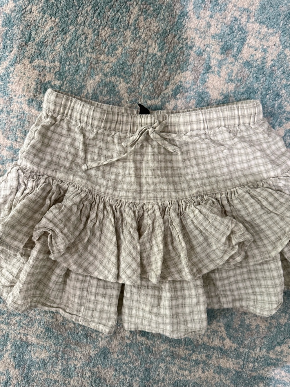 H&M Light Beige Plaid Ruffle Mini Skirt
